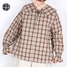 画像1: NARU 40タータンスキッパーリボンブラウス　2色 (1)