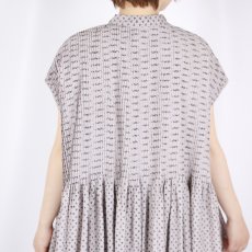 画像20: maison de soil  80s VOILE TRIANGLE BLOCK PRINT BANDED COLLAR FRENCH/SL DRESS WITH PINTUCK 2色2サイズ (20)