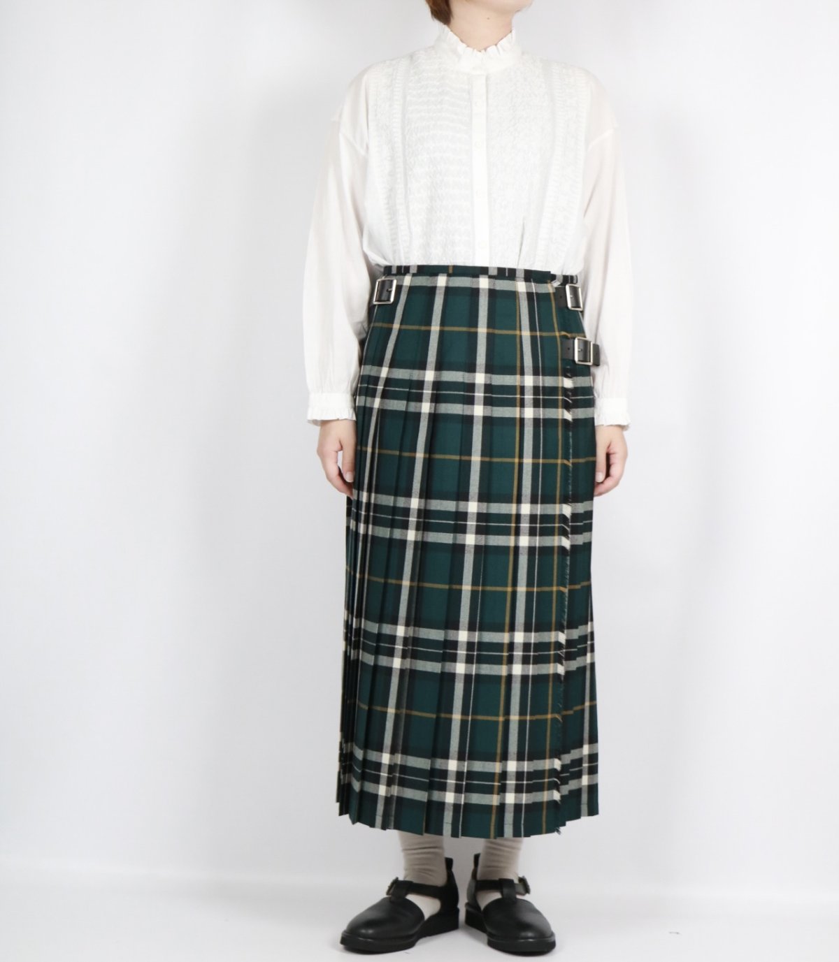 画像41:  O'NEIL OF DUBLIN WORSTED WOOL LOW WAIST PLEATS WRAP SKIRT LENGTH 80cm (WITH PIN) 4色 (41)