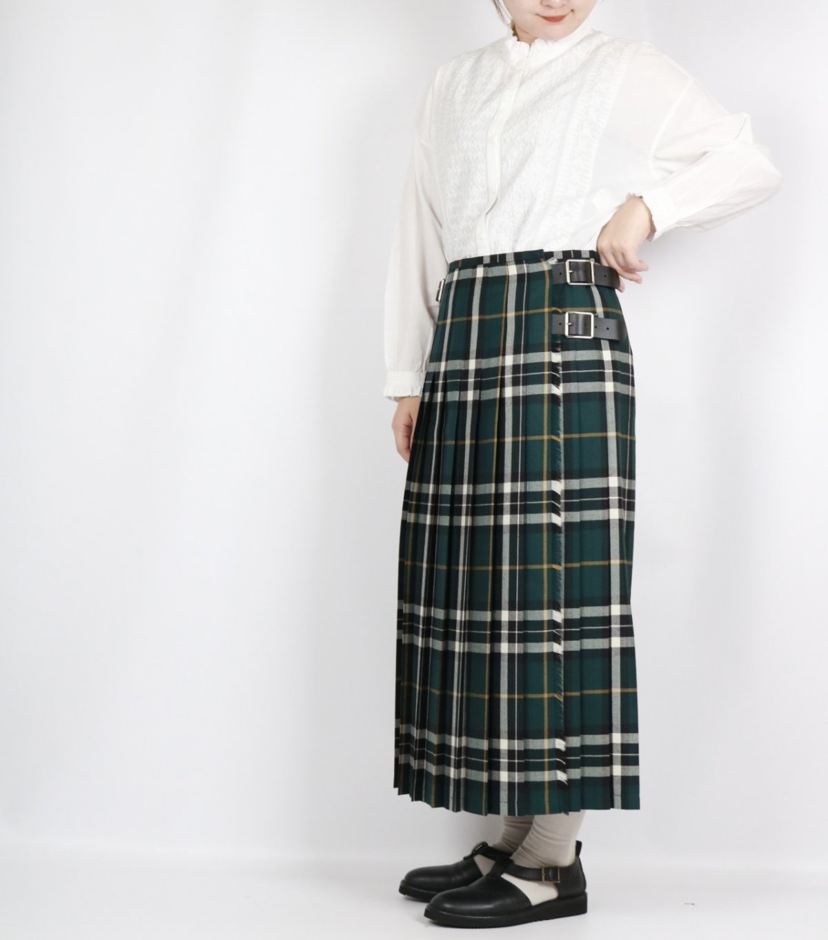 画像42:  O'NEIL OF DUBLIN WORSTED WOOL LOW WAIST PLEATS WRAP SKIRT LENGTH 80cm (WITH PIN) 4色 (42)