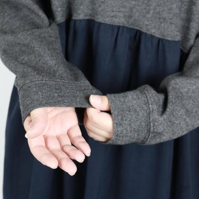 画像1: nachukara ウール混ニットコンビギャザーワンピース 2色