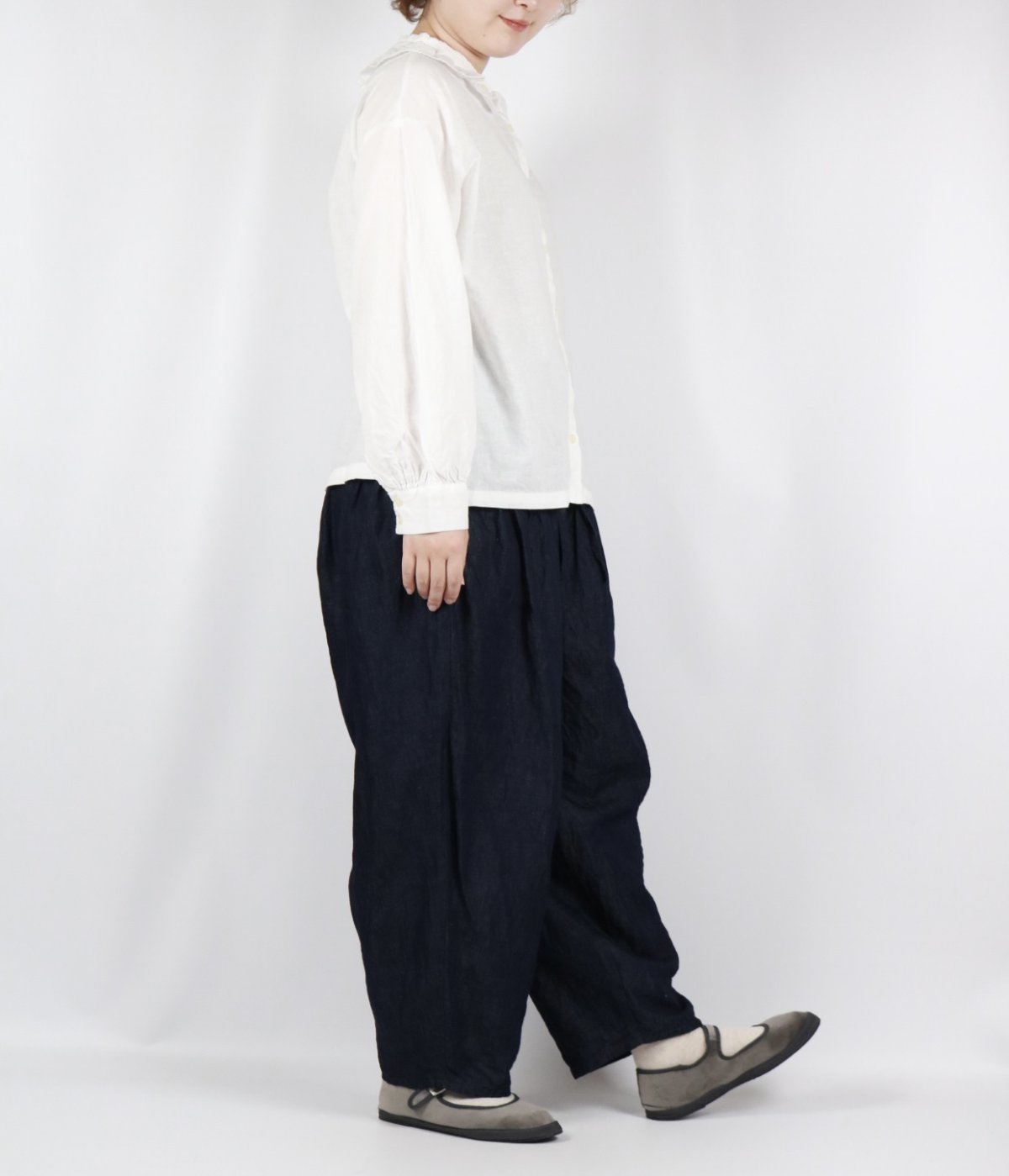 画像7: tukuroi 　製品染め 綿麻平織 フリル スタンドカラー シャツ　3色 (7)