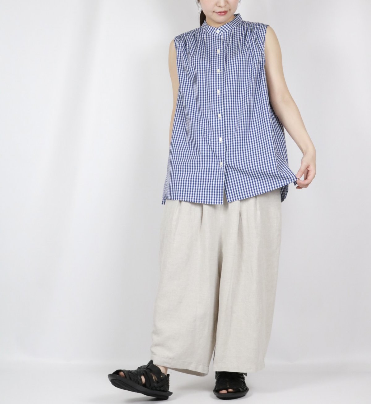 画像4: Vent d'ouest ギンガムチェッククールマックスノースリーブシャツ　2色 (4)