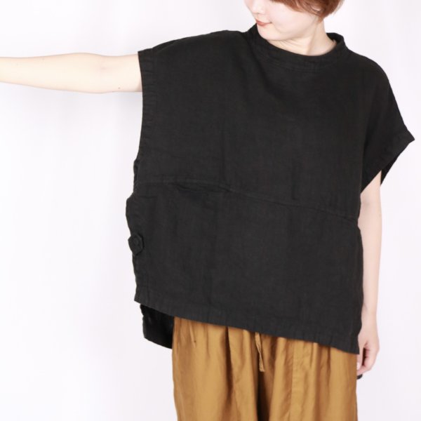 今期新品⭐︎ tumugu｜ソリトリネン ビッグヘンリーベスト　ブラック 今期新品⭐︎ tumugu｜ソリトリネン ビッグヘンリーベスト ブラック