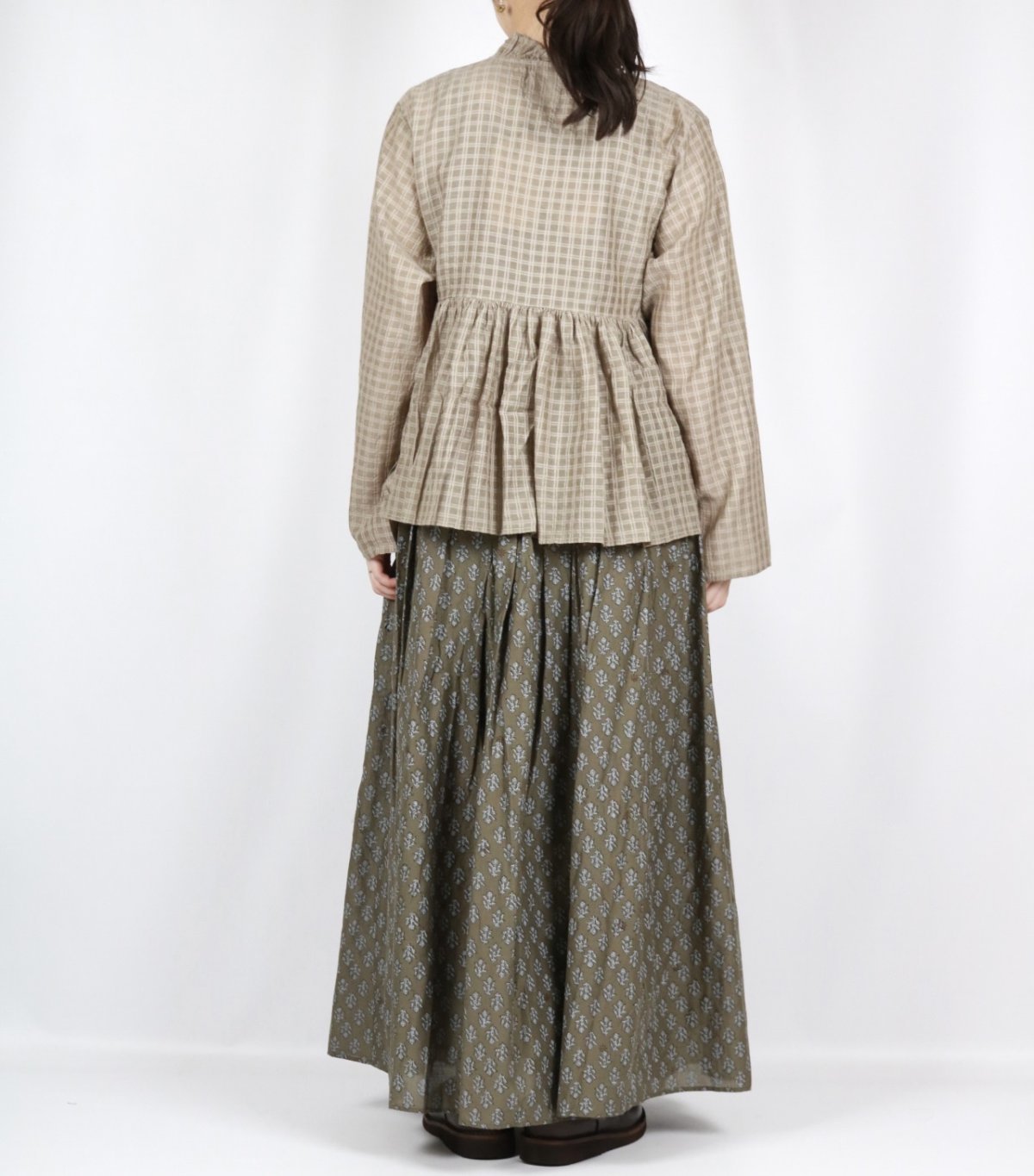 画像34: maison de soil  80s COTTON VOILE FLOWER BLOCK PRINT RAJASTAN TUCK GATHERED SKIRT WITH LINING 2色 2サイズ (34)