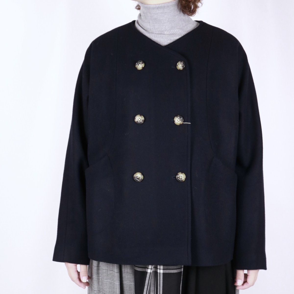 画像16: Vent d'ouest ロイヤルジーロンウールメルトンノーカラージャケット 2色 (16)