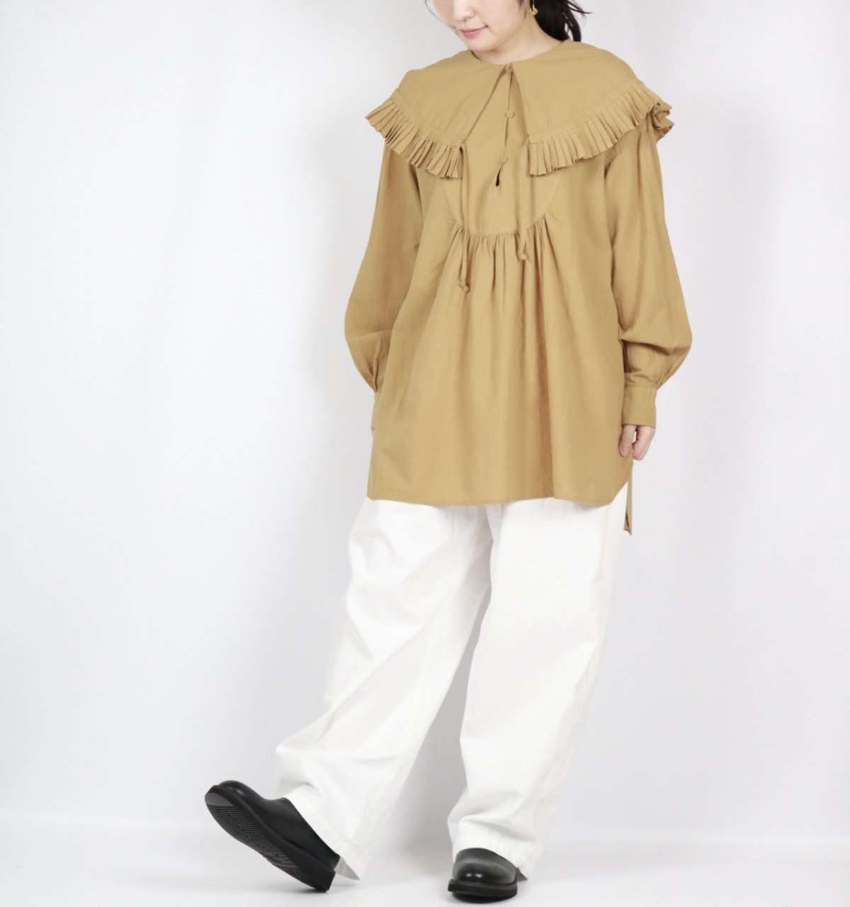 画像5: tumugu: ふわふわコットンフリルフードプルオーバー2色 (5)