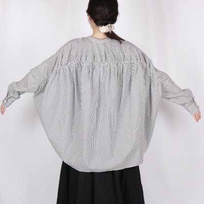 画像1: DIARIES   バック‪ギャザー ワイドシャツ  BLACK STRIPE