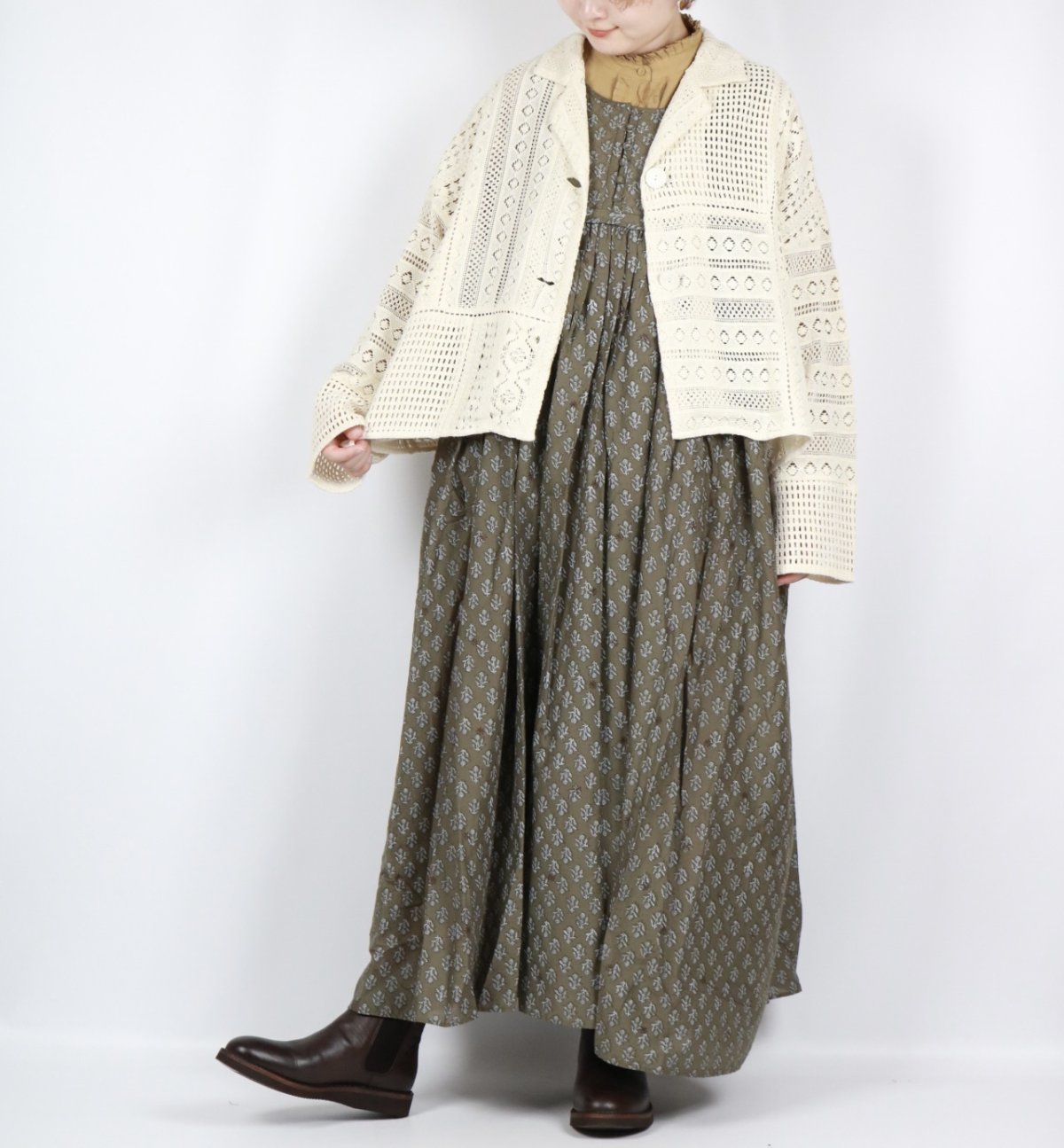 画像17: maison de soil  80s COTTON VOILE FLOWER BLOCK PRINT RAJASTHAN TUCK GATHERED NO/SL QUILTING DRESS 2色 2サイズ (17)