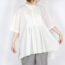 画像13: SOIL 80s COTTON VOILE PLAIN BANDED COLLAR S/SL PINTUCK SHIRT 2色 (13)