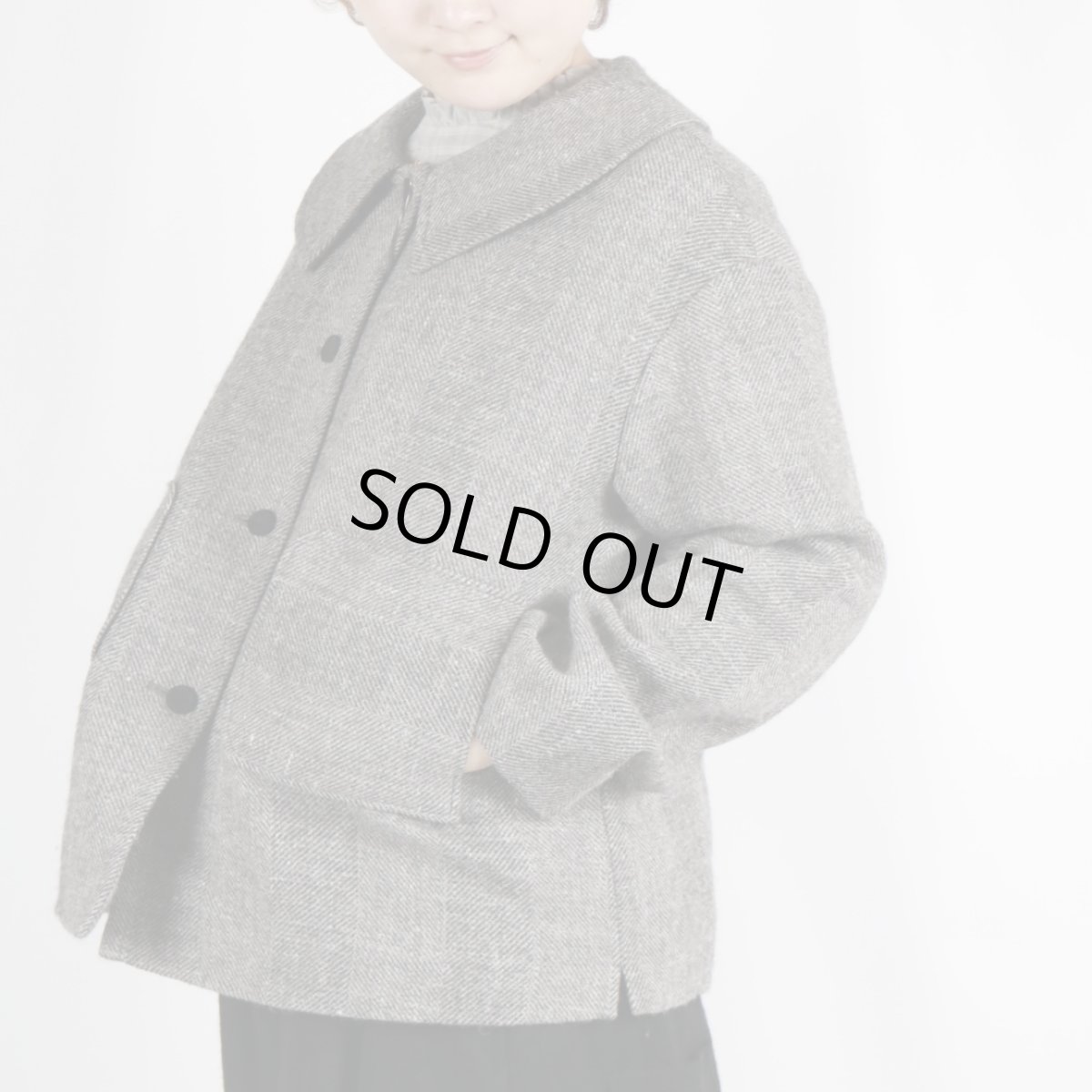 画像2: MAGALI シェットランドウールリネン・フラットカラージャケット／グレイ (2)