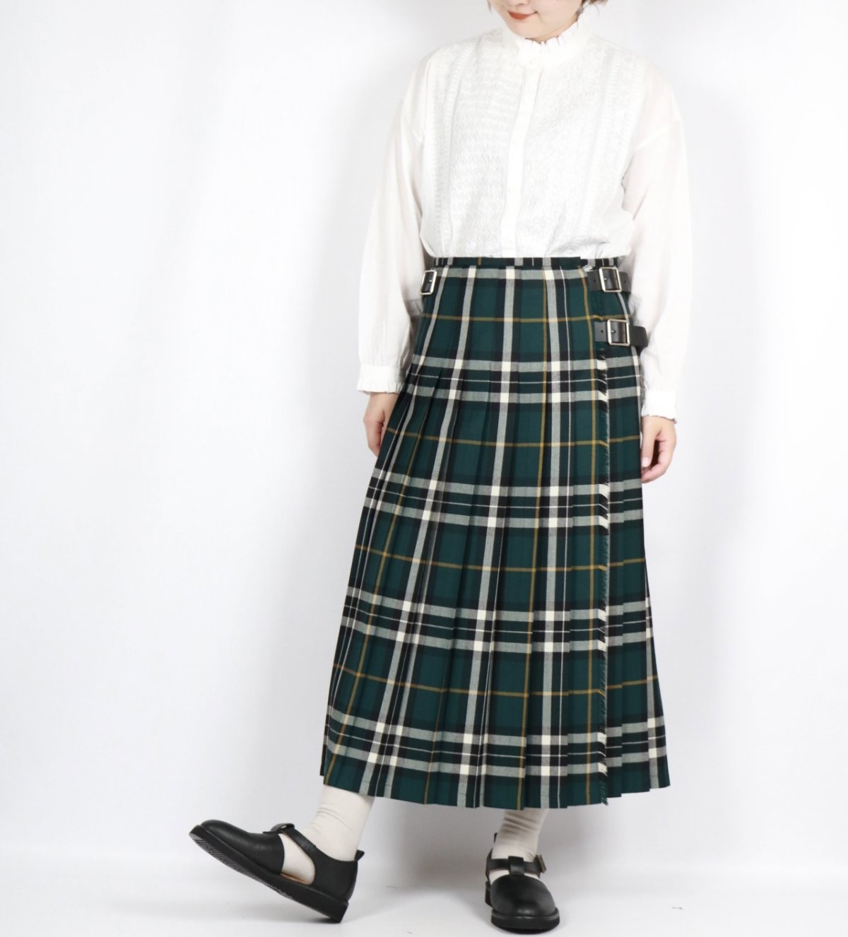 画像40:  O'NEIL OF DUBLIN WORSTED WOOL LOW WAIST PLEATS WRAP SKIRT LENGTH 80cm (WITH PIN) 4色 (40)