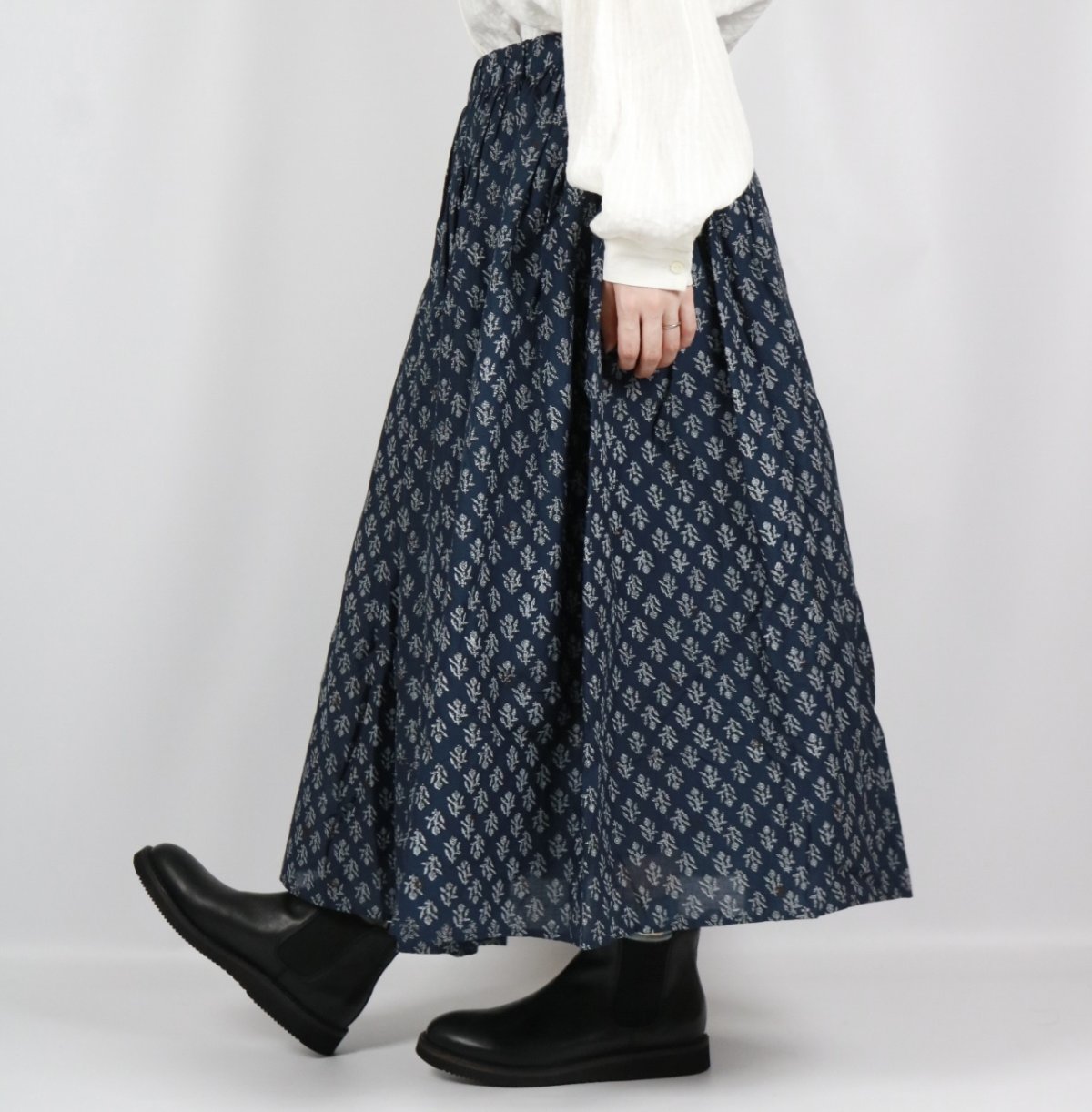 画像7: maison de soil  80s COTTON VOILE FLOWER BLOCK PRINT RAJASTAN TUCK GATHERED SKIRT WITH LINING 2色 2サイズ (7)