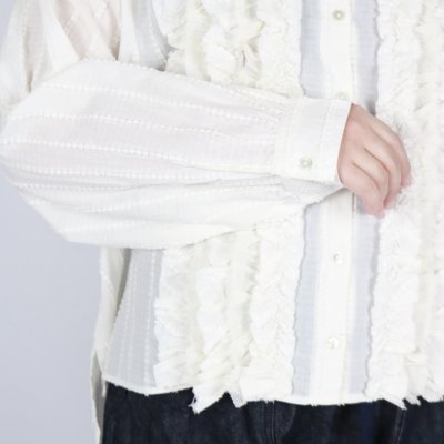 画像2: tumugu: ストライプフリンジドビーブラウス IVORY