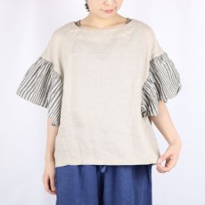 画像11: 30%OFF SALE　NARU 60フレンチリネン×30シーチングストライプフリルプルオーバー 2色 (11)