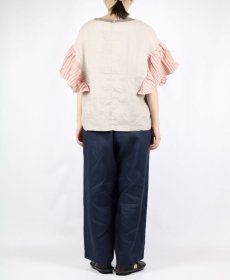 画像7: 30%OFF SALE　NARU 60フレンチリネン×30シーチングストライプフリルプルオーバー 2色 (7)
