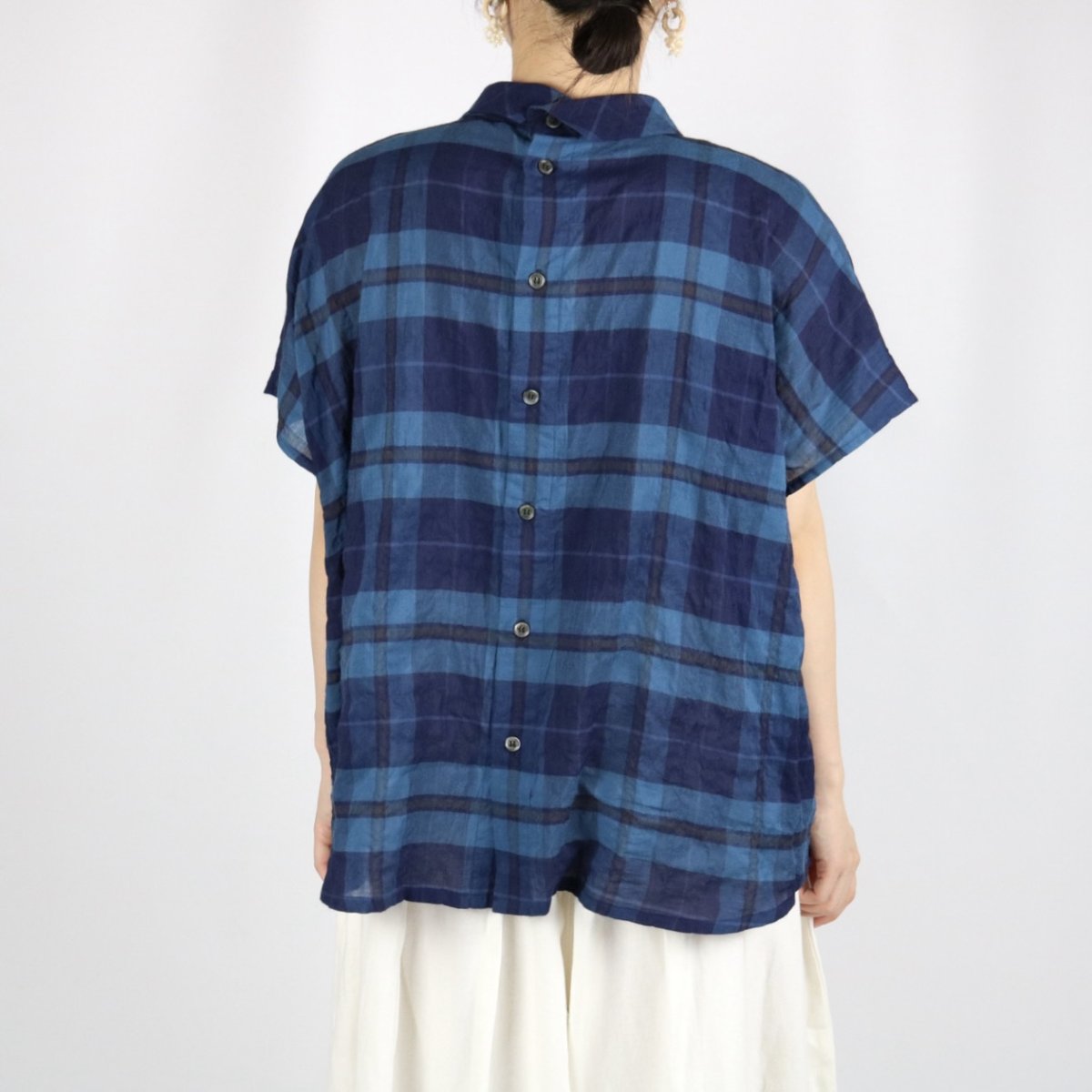 画像3: 30%OFF SALE!   nachukara シャーリングチェック 重ね衿ブラウス 2色 (3)