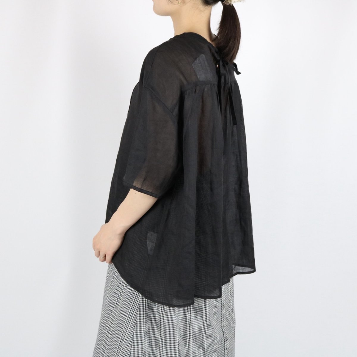 画像12:   30%OFF SALE!  nachukara シアーリネンバックリボンブラウス　2色 (12)