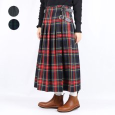 画像1: O'neil of Dublin   WORSTED WOOL LOW WAIST PLEATS WRAP SKIRT LENGTH 80cm (WITH PIN) 3色 (1)