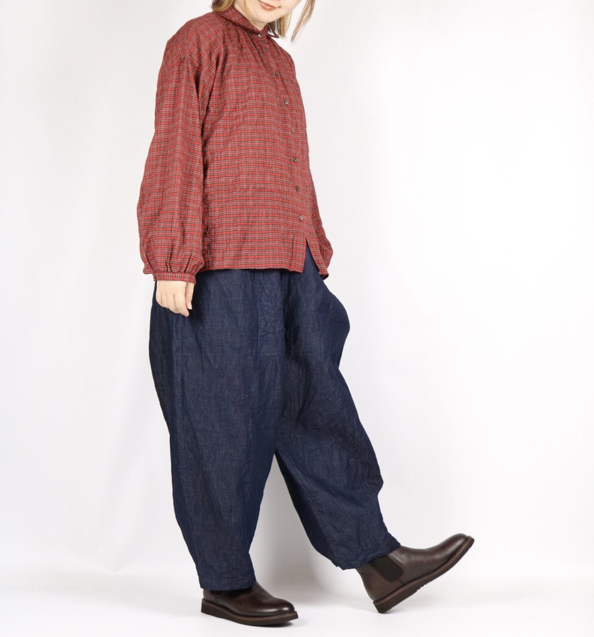 画像7: nachukara シャーリングチェックギャザーシャツ　2色 (7)