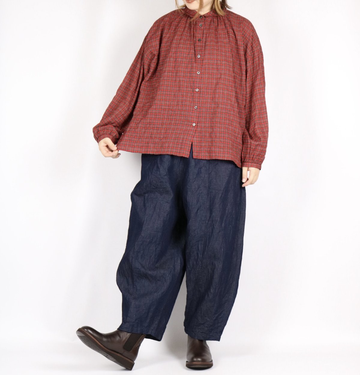 画像6: nachukara シャーリングチェックギャザーシャツ　2色 (6)