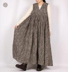 画像2: maison de soil　80'S COTTON FLOWER BLOCK PRINT V-NECK NO/SL DRESS　2色 (2)