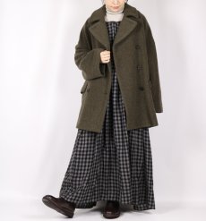 画像13: maison de soil　BOILED WOOL GINGHAM CHECK RAJASTHAN TUCK GATHERED NO/SL QUILTING DRESS (13)