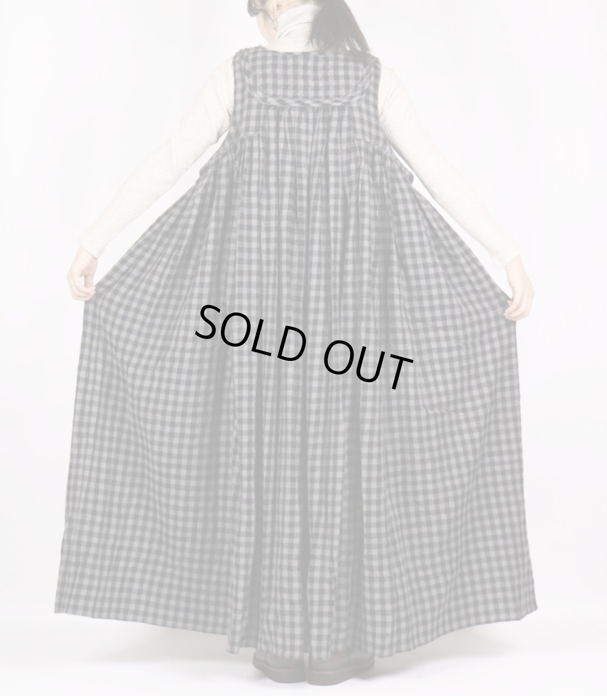 画像5: maison de soil　BOILED WOOL GINGHAM CHECK RAJASTHAN TUCK GATHERED NO/SL QUILTING DRESS (5)