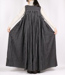 画像5: maison de soil　BOILED WOOL GINGHAM CHECK RAJASTHAN TUCK GATHERED NO/SL QUILTING DRESS (5)