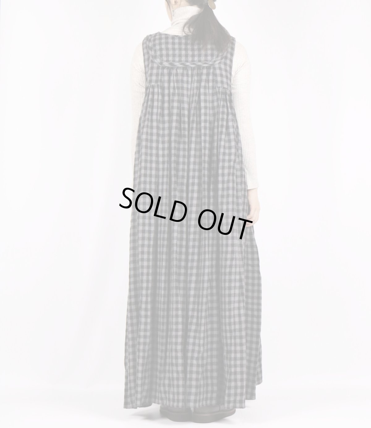 画像4: maison de soil　BOILED WOOL GINGHAM CHECK RAJASTHAN TUCK GATHERED NO/SL QUILTING DRESS (4)