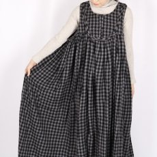 画像7: maison de soil　BOILED WOOL GINGHAM CHECK RAJASTHAN TUCK GATHERED NO/SL QUILTING DRESS (7)