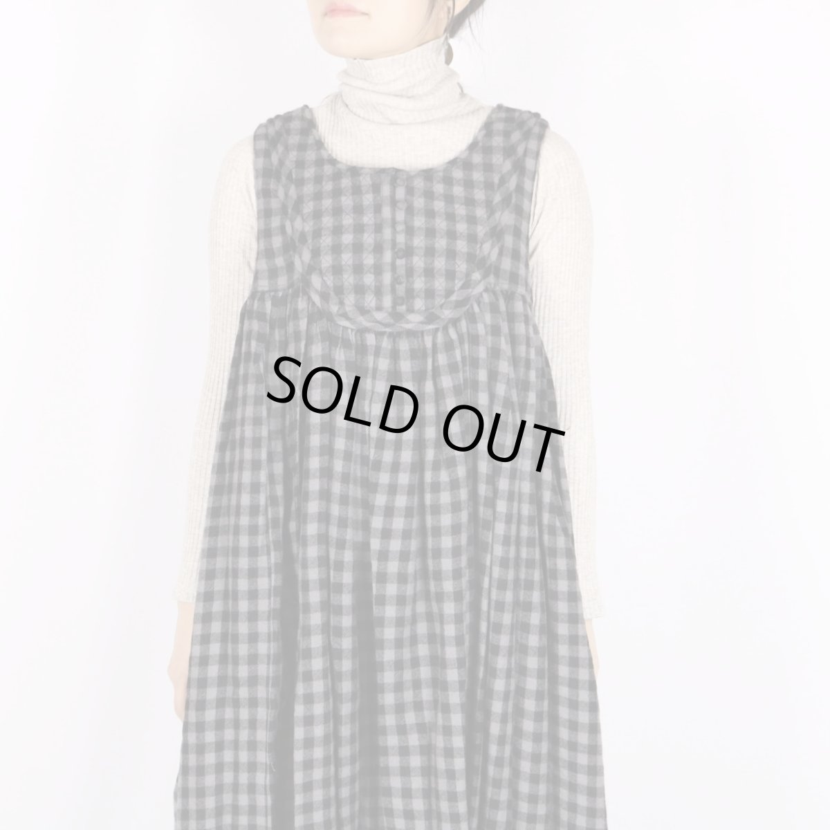 画像6: maison de soil　BOILED WOOL GINGHAM CHECK RAJASTHAN TUCK GATHERED NO/SL QUILTING DRESS (6)