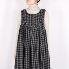 画像6: maison de soil　BOILED WOOL GINGHAM CHECK RAJASTHAN TUCK GATHERED NO/SL QUILTING DRESS (6)