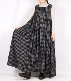 画像1: maison de soil　BOILED WOOL GINGHAM CHECK RAJASTHAN TUCK GATHERED NO/SL QUILTING DRESS (1)