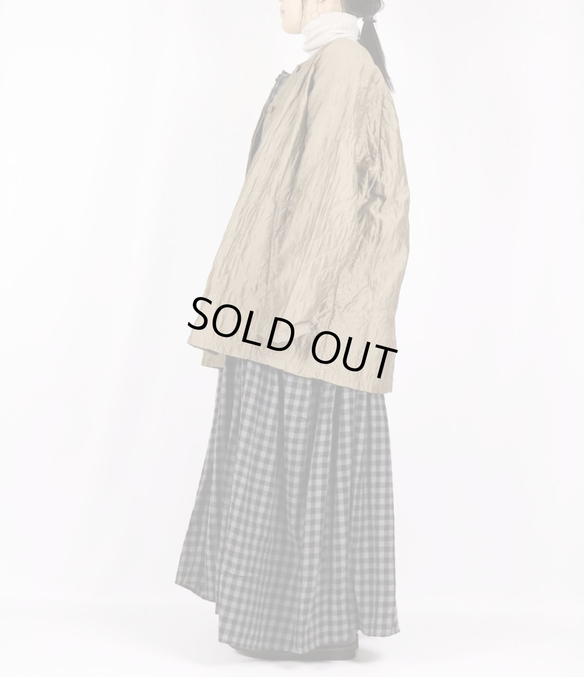 画像12: maison de soil　BOILED WOOL GINGHAM CHECK RAJASTHAN TUCK GATHERED NO/SL QUILTING DRESS (12)