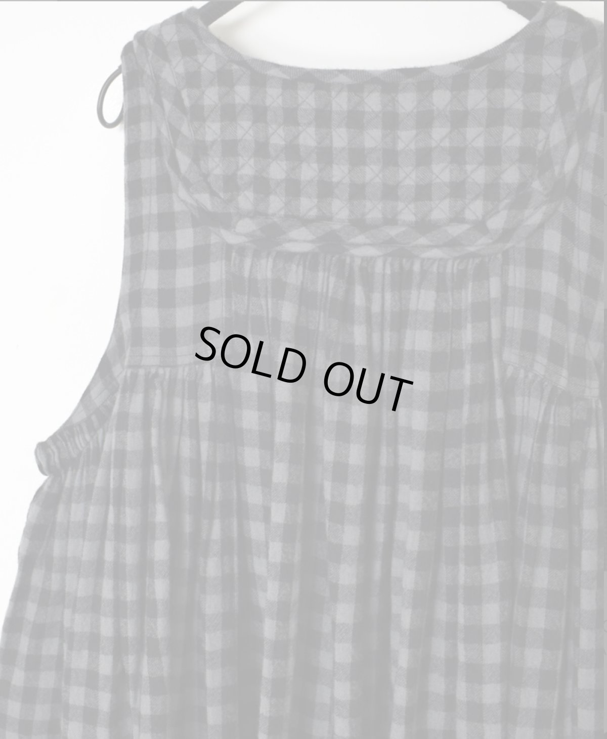 画像17: maison de soil　BOILED WOOL GINGHAM CHECK RAJASTHAN TUCK GATHERED NO/SL QUILTING DRESS (17)