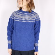 画像2: JOHN TULLOCH   SHETLAND WOOL NORDIC HEAVY BRUSH CREW NECK PULLOVER  BLUE×BEIGE (2)