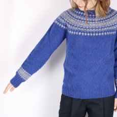 画像6: JOHN TULLOCH   SHETLAND WOOL NORDIC HEAVY BRUSH CREW NECK PULLOVER  BLUE×BEIGE (6)