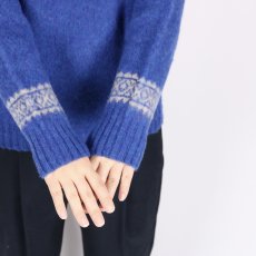 画像7: JOHN TULLOCH   SHETLAND WOOL NORDIC HEAVY BRUSH CREW NECK PULLOVER  BLUE×BEIGE (7)