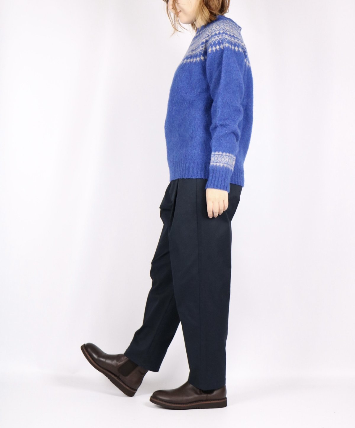 画像9: JOHN TULLOCH   SHETLAND WOOL NORDIC HEAVY BRUSH CREW NECK PULLOVER  BLUE×BEIGE (9)