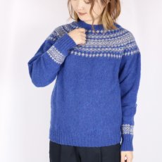 画像1: JOHN TULLOCH   SHETLAND WOOL NORDIC HEAVY BRUSH CREW NECK PULLOVER  BLUE×BEIGE (1)