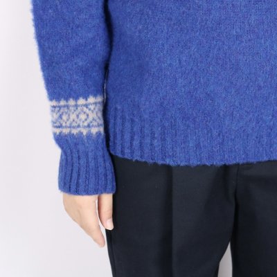 画像2: JOHN TULLOCH   SHETLAND WOOL NORDIC HEAVY BRUSH CREW NECK PULLOVER  BLUE×BEIGE