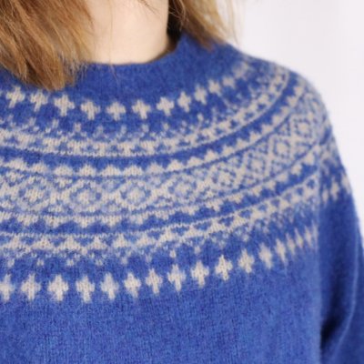 画像1: JOHN TULLOCH   SHETLAND WOOL NORDIC HEAVY BRUSH CREW NECK PULLOVER  BLUE×BEIGE