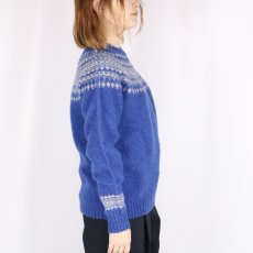 画像3: JOHN TULLOCH   SHETLAND WOOL NORDIC HEAVY BRUSH CREW NECK PULLOVER  BLUE×BEIGE (3)