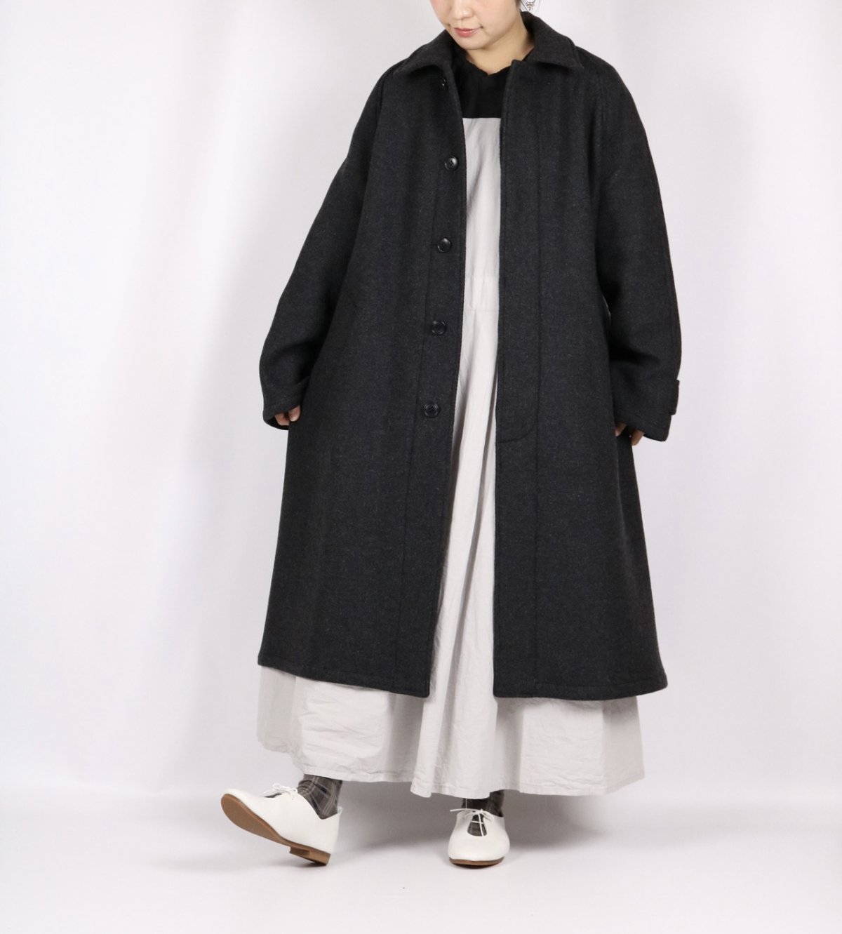 画像1: HTS  HEAVY WEIGHT WOOL TWILL WOOL BALMACAAN COAT　チャコール (1)