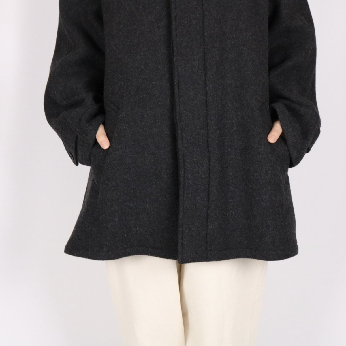 画像7: HTS  HEAVY WEIGHT WOOL TWILL BALMACAAN SHORT COAT 　チャコール (7)