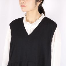 画像8: SOIL COTTON WOOL TWILL WEAVE PLAIN V-NECK PLEATS NO/SL DRESS (8)