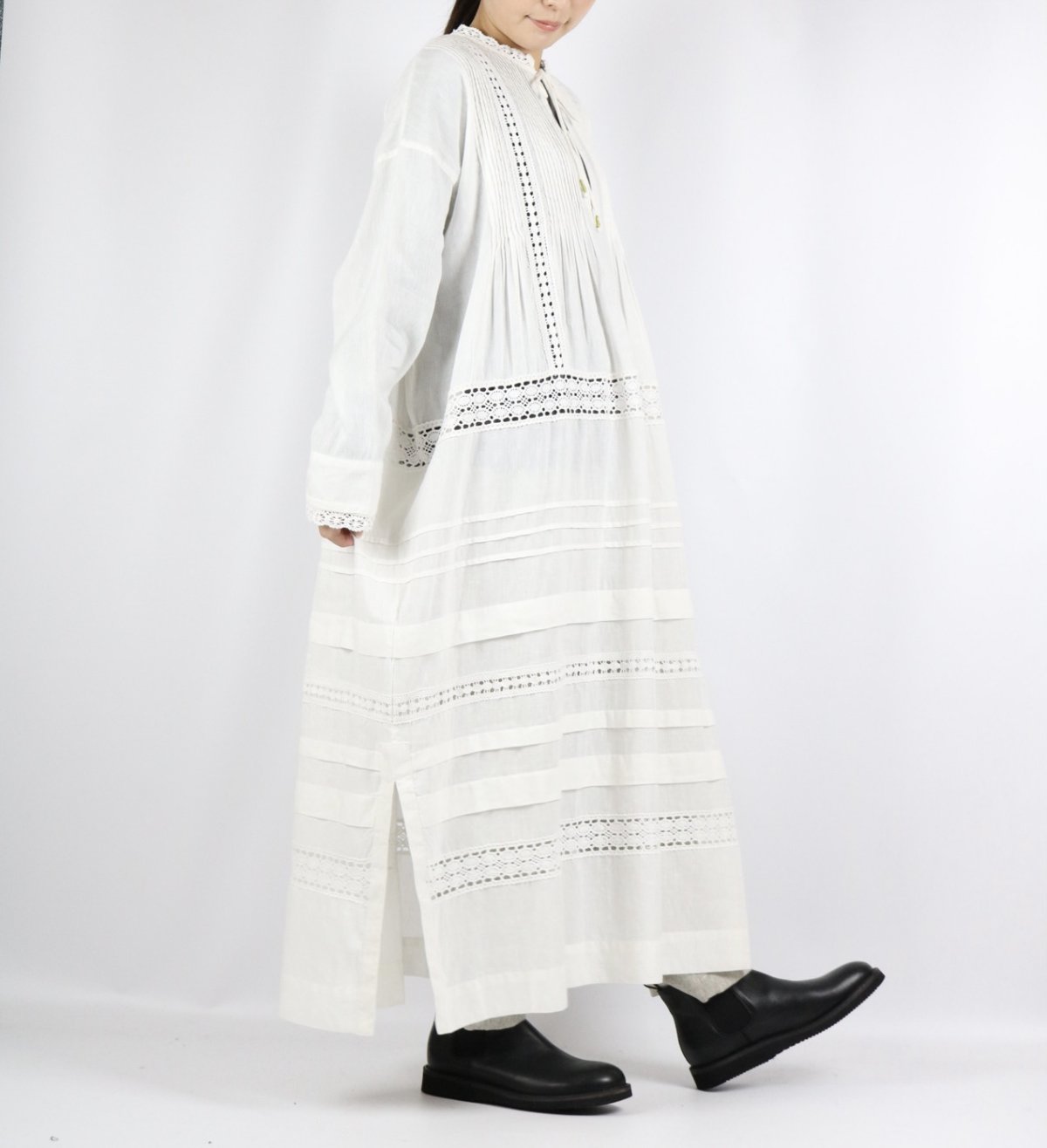 画像4: tumugu リネンコットンキャンバス　ワンピース 2色 (4)