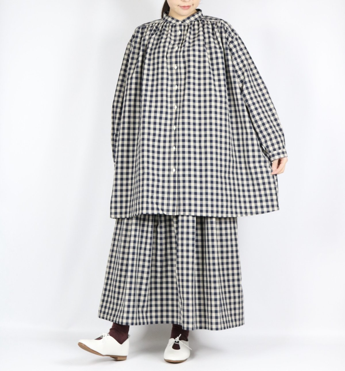 画像11: LUEUF  チェック バンドカラー チュニック　GINGHAM BLUE (11)