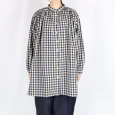 画像2: LUEUF  チェック バンドカラー チュニック　GINGHAM BLUE (2)